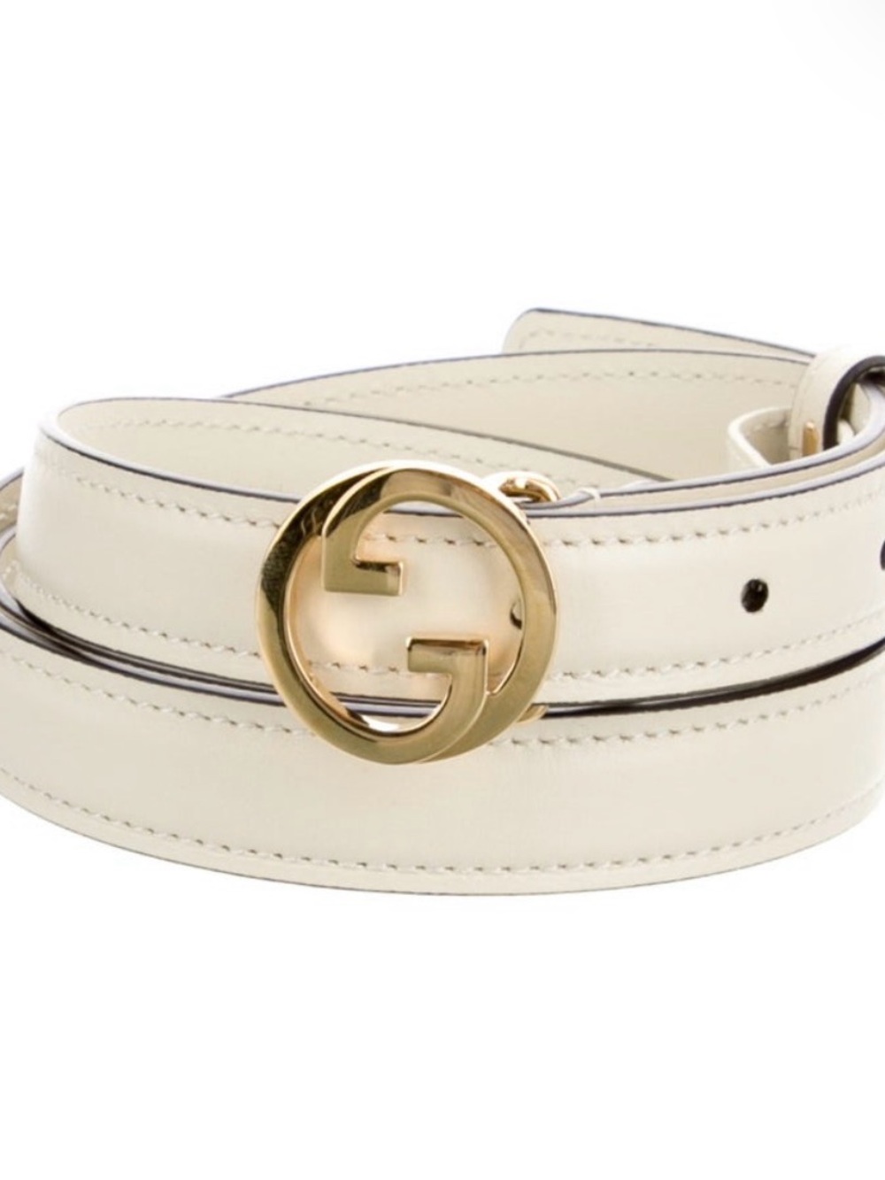 NWOT Gucci Skinny Cream Blondie Leather Belt with Gold Double G Buckle size 95cm